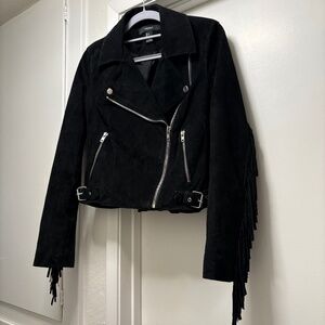 Forever 21 genuine suede leather fringe biker jacket - size small